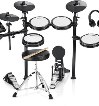 Donner DED-200 Electric Drum Sets with Quiet Mesh Drum Pads, 2 Cymbals w/Choke, 31 Kits and 450+ Sounds, Throne, Headphones, Sticks, USB MIDI, Melodics Lessons (5 Pads, 3 Cymbals)